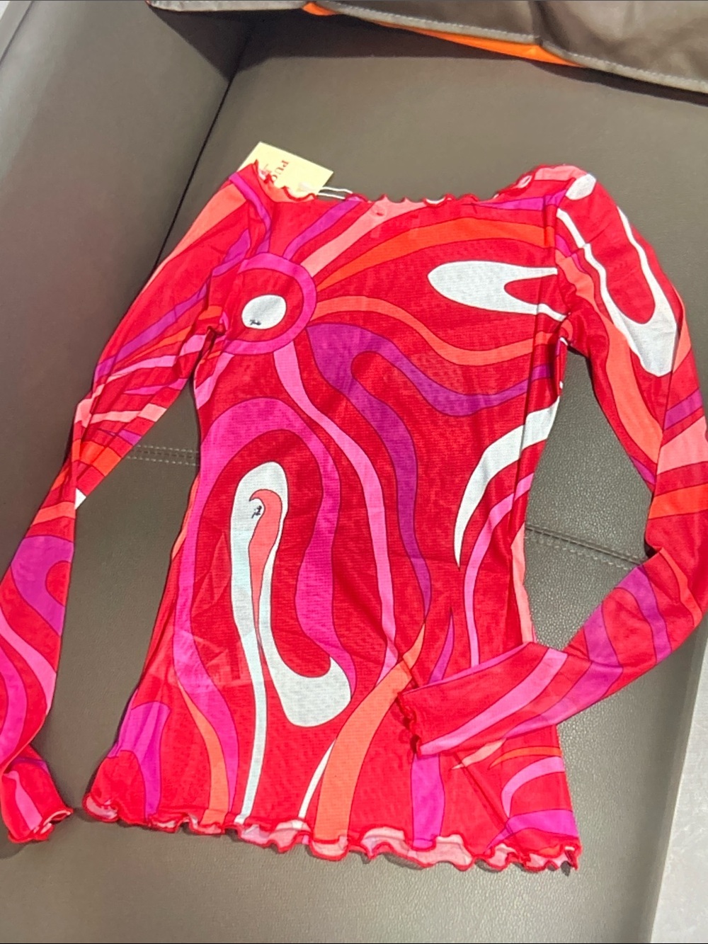 Emilio Pucci Red Pink Purple Swirl Long Sleeve Top
